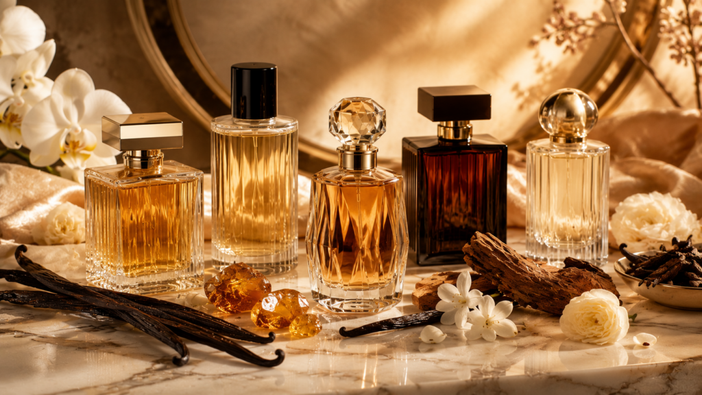 Collection of the best vanilla perfumes featuring gourmand, woody, floral, and warm vanilla fragrance styles