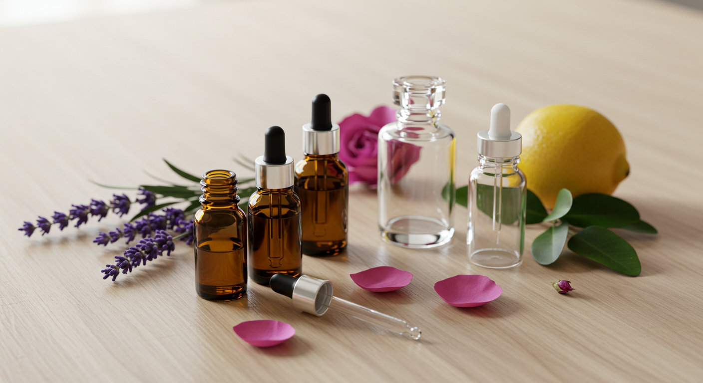 Essential oils, botanicals, and tools for how to make natural perfume