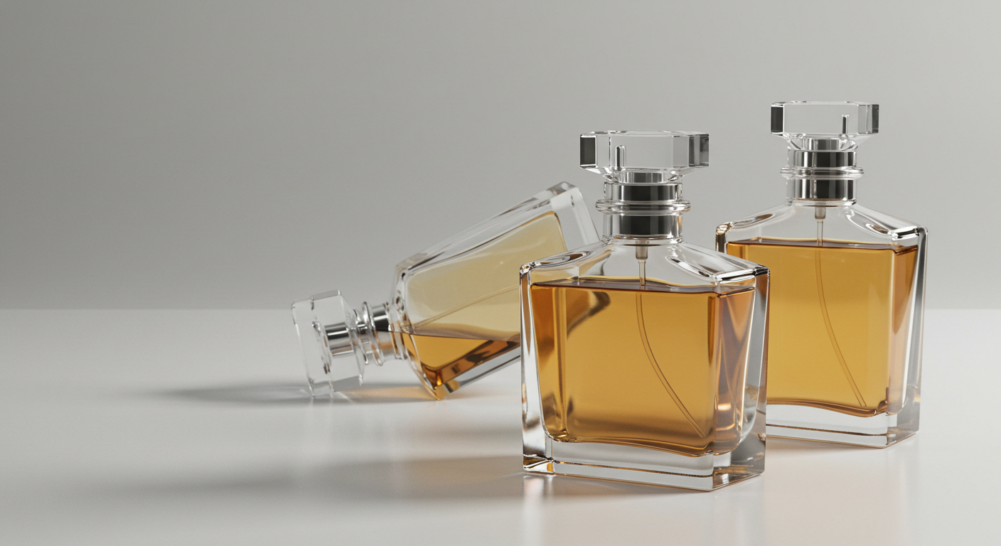 Three elegant perfume bottles, one showing signs of age, illustrating the question: Does perfume expire?