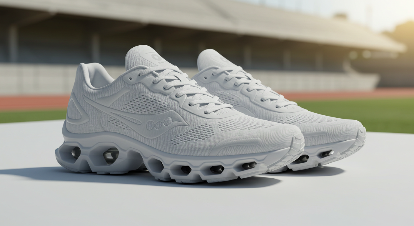 Pristine modern running shoes with visible cushioning and breathable mesh
