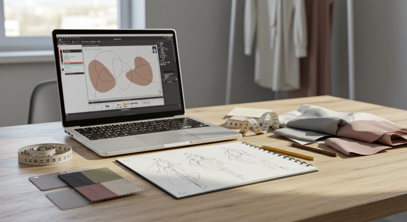 Workspace with design tools for starting a clothing brand